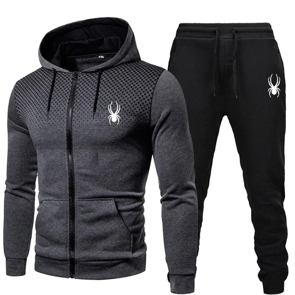 2025 popular two-piece men's sportswear jogging suit sportswear hooded sweatshirt zipper sweatshirt autumn and winter clothing - ORYMERE