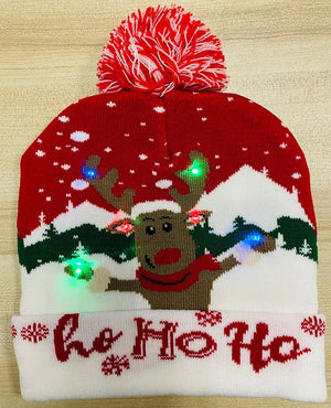 LED Knitted Christmas Beanie Hat | Light-Up Holiday Warm Cap - ORYMERE