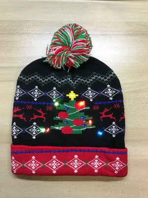 LED Knitted Christmas Beanie Hat | Light-Up Holiday Warm Cap - ORYMERE