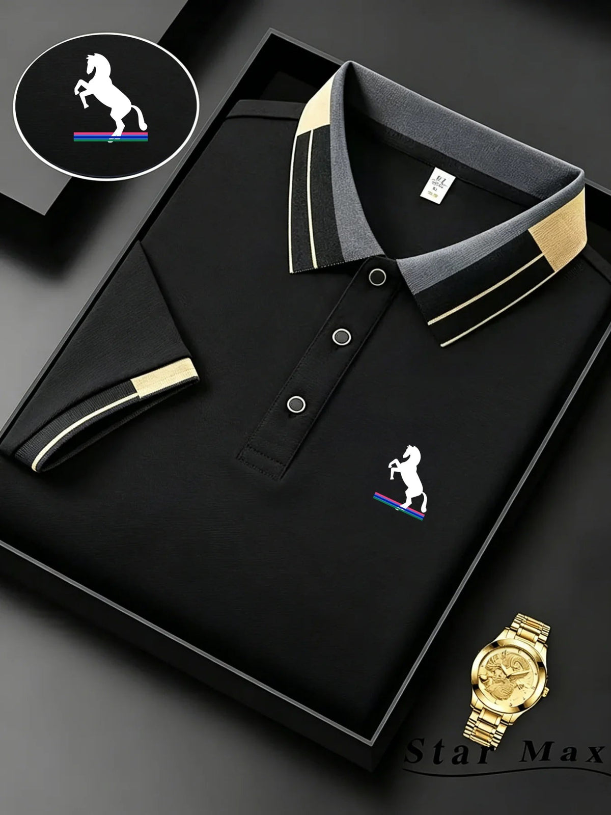 Men's Luxury Short Sleeve Polo Shirt | Horse Embroidery Milan Style - ORYMERE