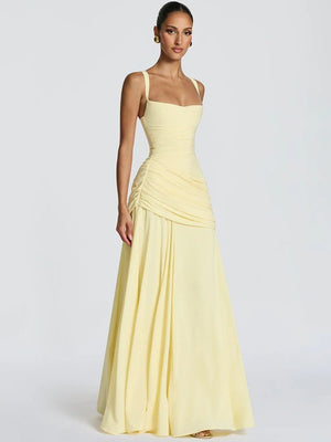 Women’s Off-Shoulder Backless Maxi Dress – Ruched Bodycon Long Party Dress - ORYMERE