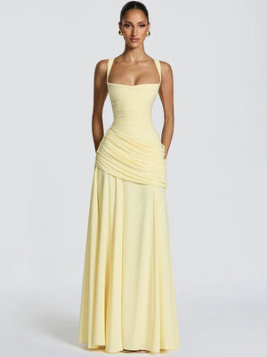 Women’s Off-Shoulder Backless Maxi Dress – Ruched Bodycon Long Party Dress - ORYMERE