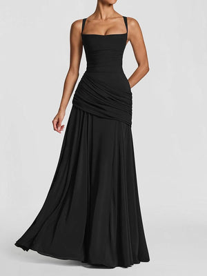 Women’s Off-Shoulder Backless Maxi Dress – Ruched Bodycon Long Party Dress - ORYMERE