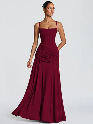 Women’s Off-Shoulder Backless Maxi Dress – Ruched Bodycon Long Party Dress - ORYMERE