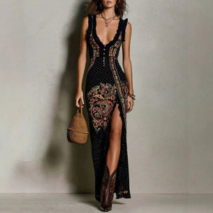 Women’s Strapless Maxi Dress – Off Shoulder Side Slit Evening Gown for Summer Events - ORYMERE