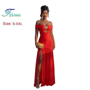 Women’s Strapless Maxi Dress – Off Shoulder Side Slit Evening Gown for Summer Events - ORYMERE