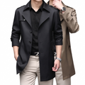 Men's Mid-Length Trench Coat with Classic Lapel and Button Front