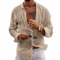 Men's Casual Linen-Texture Long Sleeve Button-Down Beach Shirt