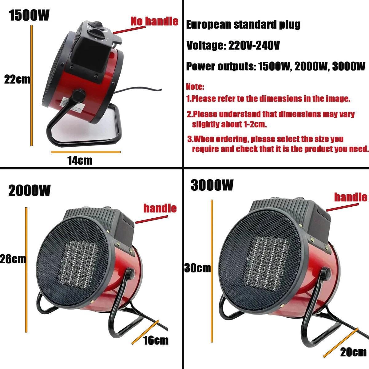 3000W Portable Electric Space Heater with Fan Adjustable Thermostat 2 Heat Settings&Fan Mode&Tip-Over Protection 1.5kw/2kw/3kw - ORYMERE