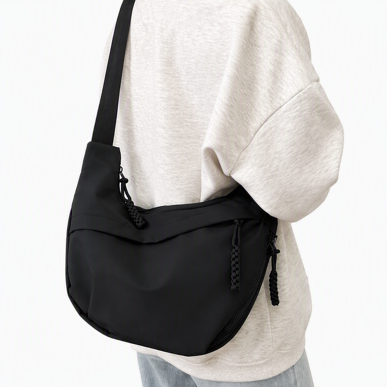 top Minimalist Black Shoulder Crossbody Bag with Curved Design