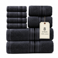 8-Piece 100% Cotton Navy Blue Bath Towel Set for Bathroom