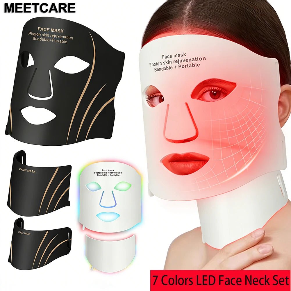 7 Color LED Face & Neck Mask – Flexible Silicone Light Therapy Skincare Set - ORYMERE