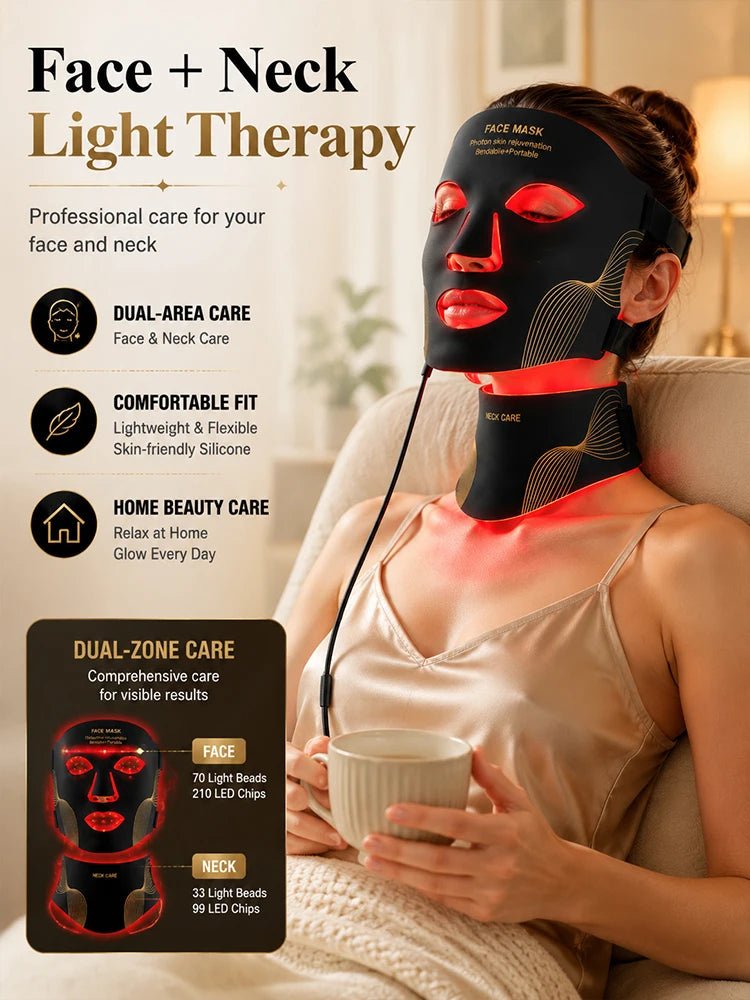 7 Color LED Face & Neck Mask – Flexible Silicone Red Light Skincare Beauty Device - ORYMERE