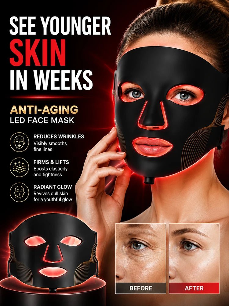7 Color LED Face & Neck Mask – Flexible Silicone Red Light Skincare Beauty Device - ORYMERE