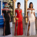 Women’s Strapless Maxi Dress – Off Shoulder Side Slit Evening Gown for Summer Events