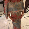 Women Floral Dress With Attached Shawl Cape Overlay Waisted Bodycon Maxi Dresses Fashion Elegant Commute 2026 Summer Autumn Gown