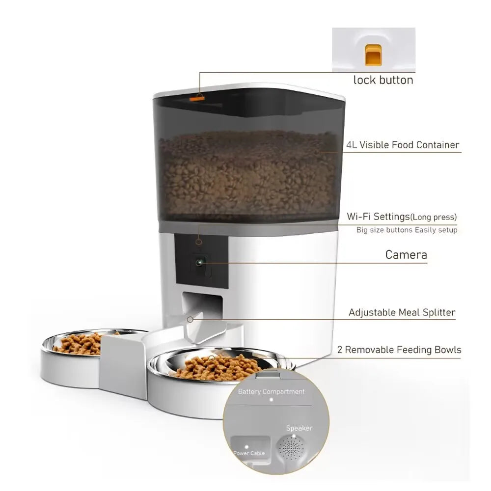 Automatic Pet Feeder with Camera & Remote Meal Scheduling