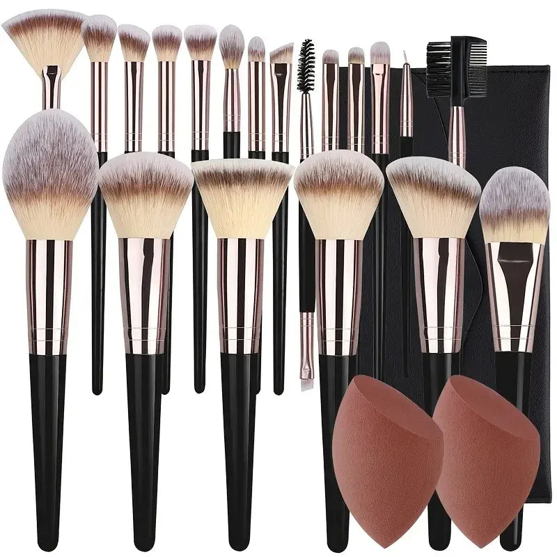 Professional Makeup Brush Set with Sponges & Travel Case – 18 Pieces