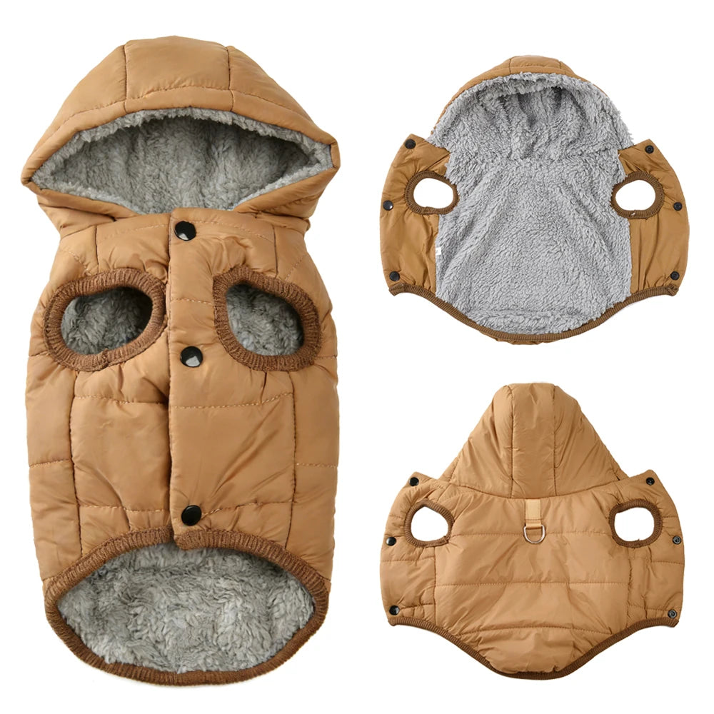 Cozy Fleece Dog Hoodie Jacket with D-Ring for Small & Medium Dogs
