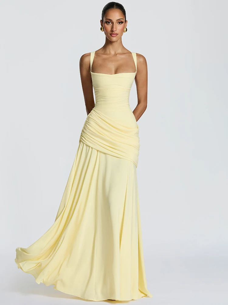 Mozision Off-shoulder Backless Sexy Maxi Dress Women Elegant Strapless Sleeveless Bodycon Ruched Club Party Long Dresses Female