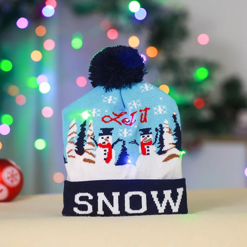LED Knitted Christmas Beanie Hat | Light-Up Holiday Warm Cap - ORYMERE