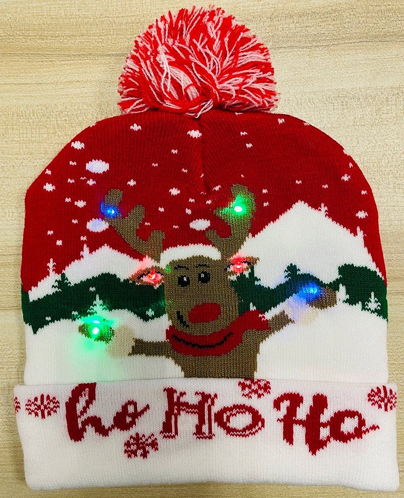 LED Knitted Christmas Beanie Hat | Light-Up Holiday Warm Cap - ORYMERE