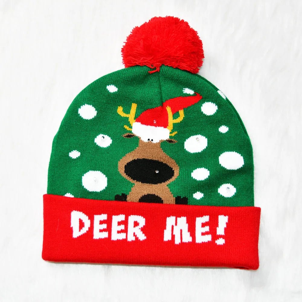 LED Knitted Christmas Beanie Hat | Light-Up Holiday Warm Cap - ORYMERE