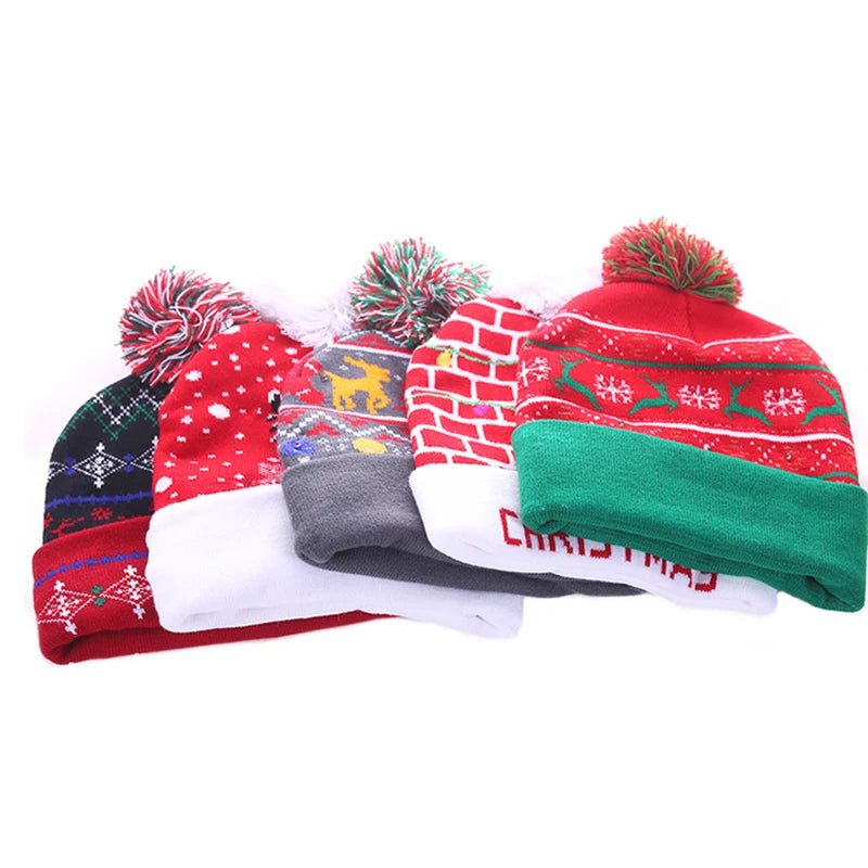 LED Knitted Christmas Beanie Hat | Light-Up Holiday Warm Cap - ORYMERE