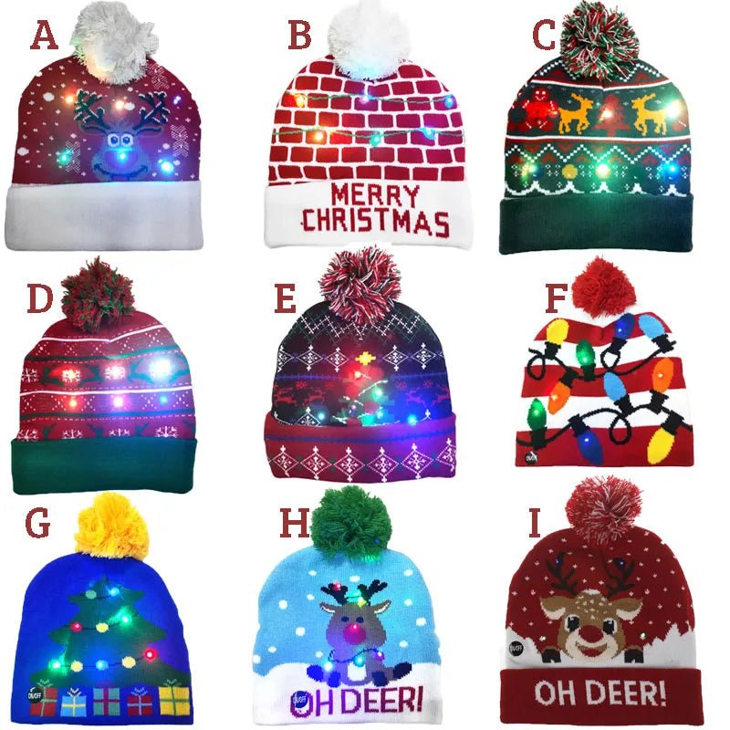 LED Knitted Christmas Beanie Hat | Light-Up Holiday Warm Cap - ORYMERE