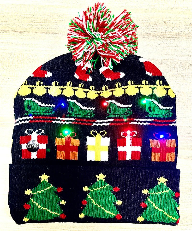 LED Knitted Christmas Beanie Hat | Light-Up Holiday Warm Cap - ORYMERE