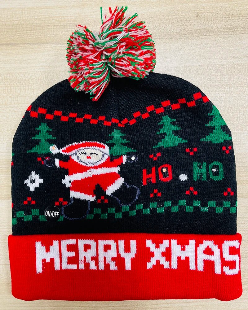 LED Knitted Christmas Beanie Hat | Light-Up Holiday Warm Cap - ORYMERE
