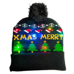 LED Knitted Christmas Beanie Hat | Light-Up Holiday Warm Cap - ORYMERE