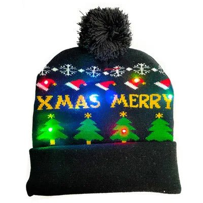 LED Knitted Christmas Beanie Hat | Light-Up Holiday Warm Cap - ORYMERE