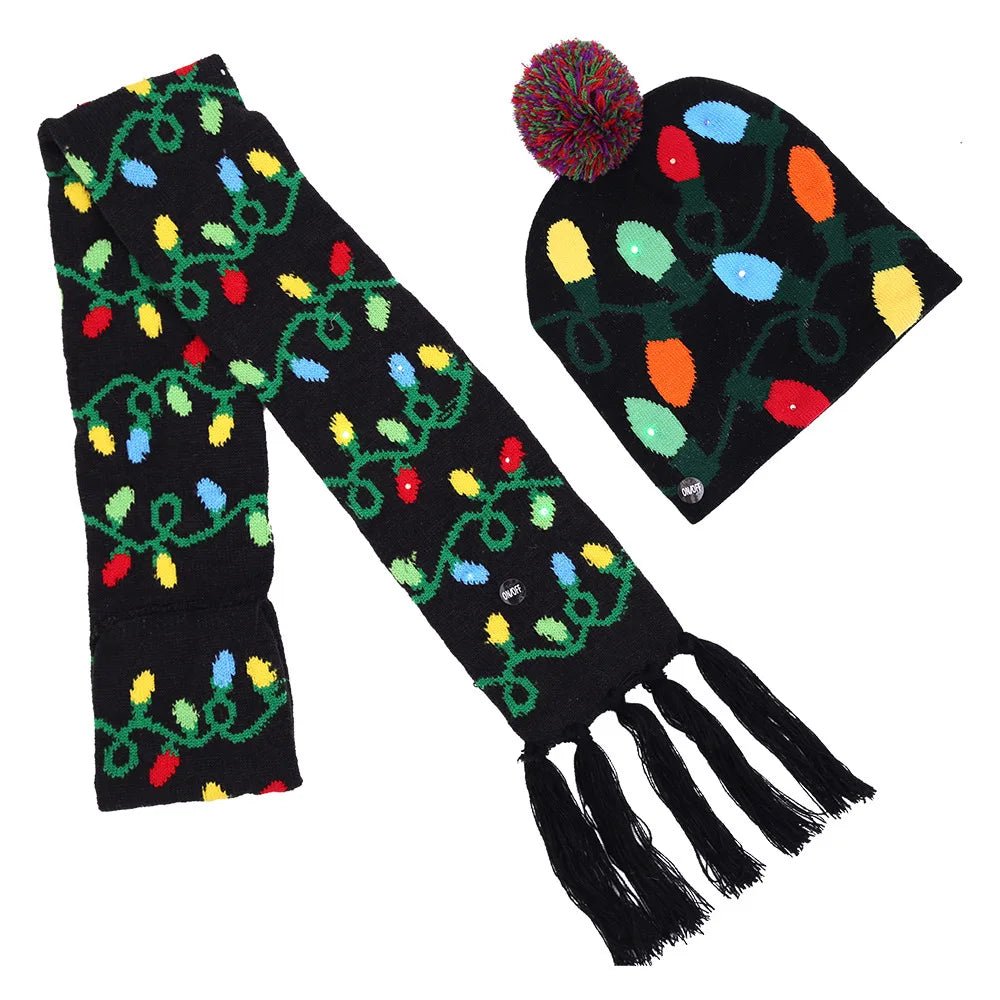 LED Knitted Christmas Beanie Hat | Light-Up Holiday Warm Cap - ORYMERE