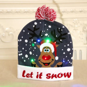 LED Knitted Christmas Beanie Hat | Light-Up Holiday Warm Cap - ORYMERE