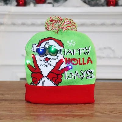 LED Knitted Christmas Beanie Hat | Light-Up Holiday Warm Cap - ORYMERE