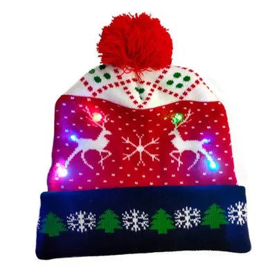 LED Knitted Christmas Beanie Hat | Light-Up Holiday Warm Cap - ORYMERE