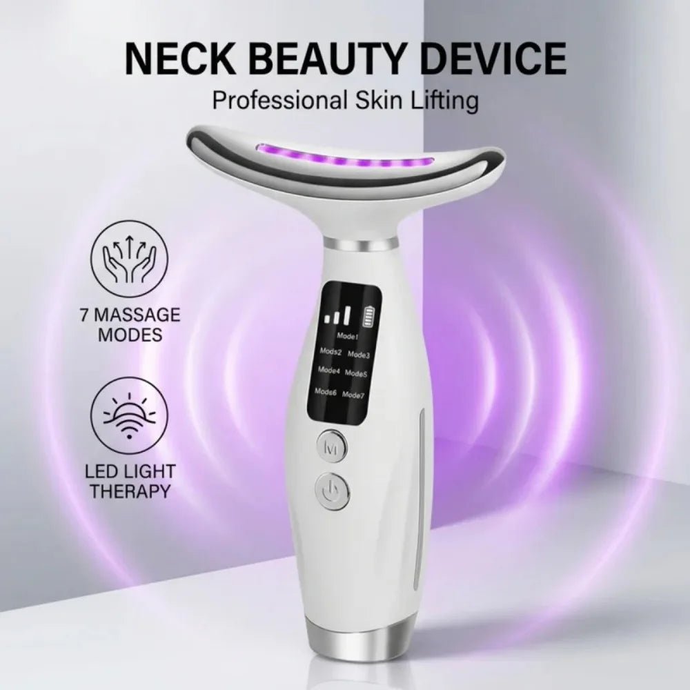 LED Neck & Face Massager – 7 Color Light, Heat & Vibration Skincare Beauty Device - ORYMERE
