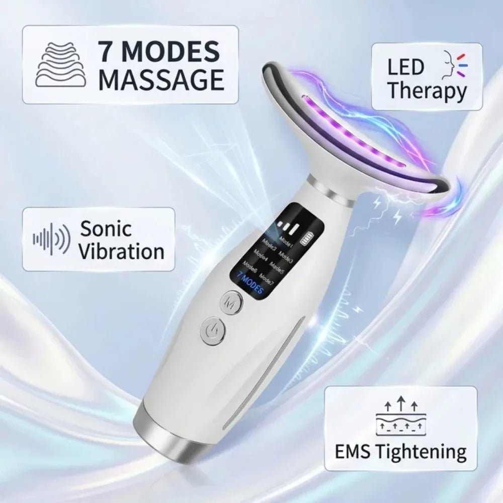 LED Neck & Face Massager – 7 Color Light, Heat & Vibration Skincare Beauty Device - ORYMERE