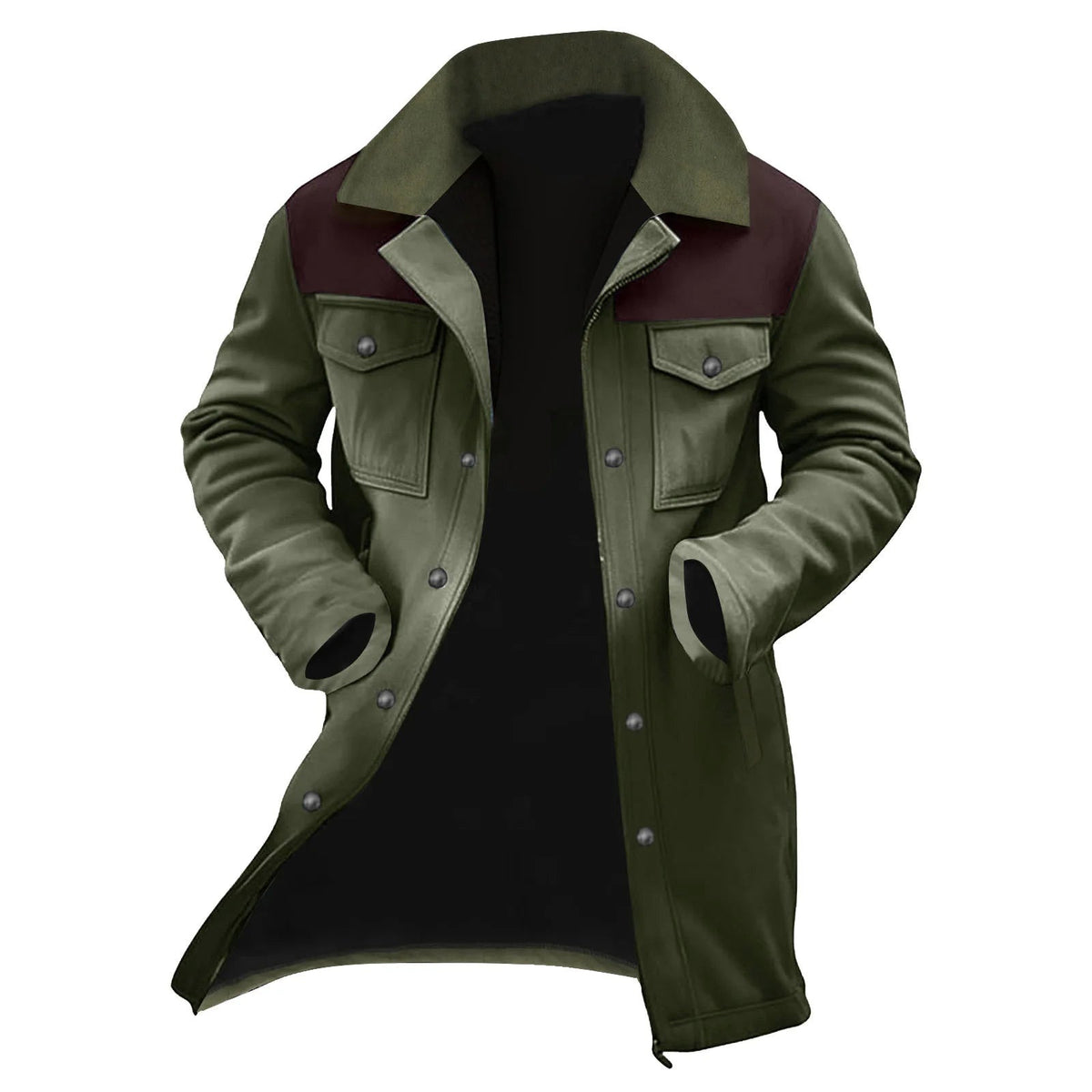 Men’s Long Trench Coat – Multi-Pocket Fleece Lined Vintage Casual Winter Overcoat - ORYMERE
