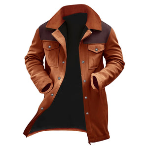 Men’s Long Trench Coat – Multi-Pocket Fleece Lined Vintage Casual Winter Overcoat - ORYMERE