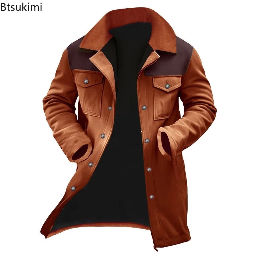 Men’s Long Trench Coat – Multi-Pocket Fleece Lined Vintage Casual Winter Overcoat - ORYMERE