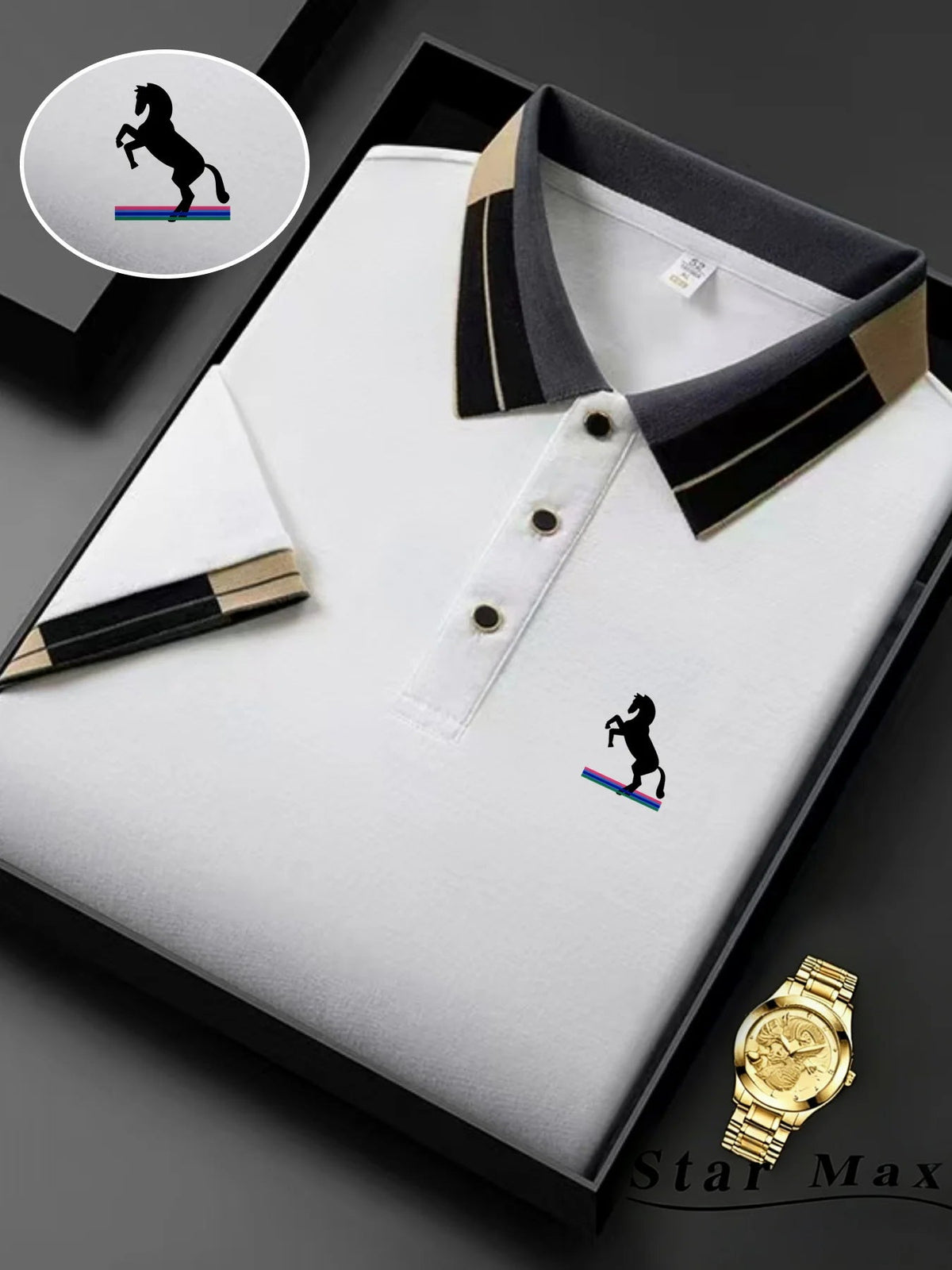 Men's Luxury Short Sleeve Polo Shirt | Horse Embroidery Milan Style - ORYMERE