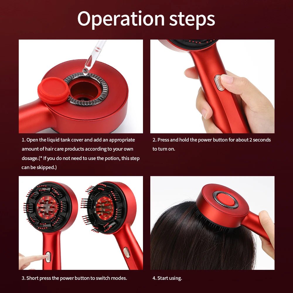 Red Light Scalp Massage Comb – Electric Kneading Hair Brush with 6ML Oil Applicator - ORYMERE