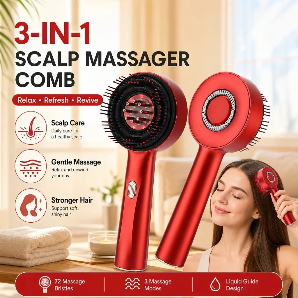 Red Light Scalp Massage Comb – Electric Kneading Hair Brush with 6ML Oil Applicator - ORYMERE