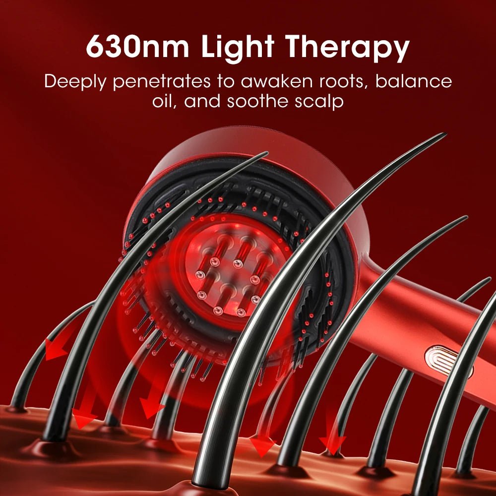 Red Light Scalp Massage Comb – Electric Kneading Hair Brush with 6ML Oil Applicator - ORYMERE