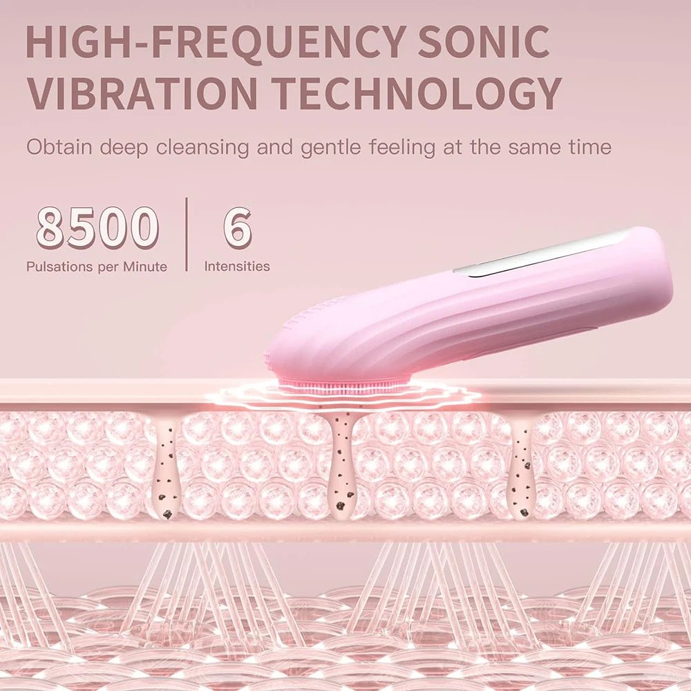 Sonic Facial Cleansing Brush – Waterproof Rechargeable Silicone Face Scrubber with Heat & 6 Speeds - ORYMERE