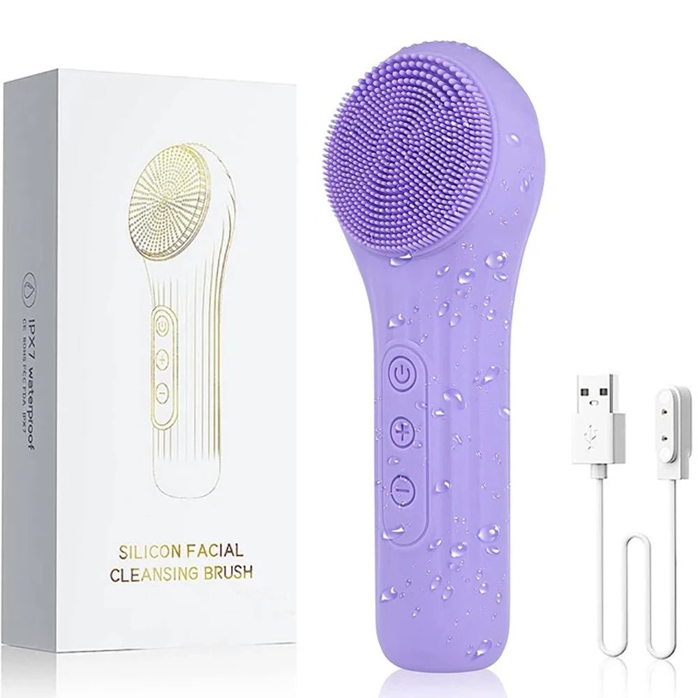 Sonic Facial Cleansing Brush – Waterproof Rechargeable Silicone Face Scrubber with Heat & 6 Speeds - ORYMERE