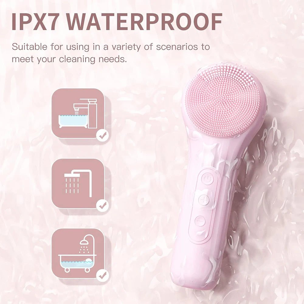Sonic Facial Cleansing Brush – Waterproof Rechargeable Silicone Face Scrubber with Heat & 6 Speeds - ORYMERE