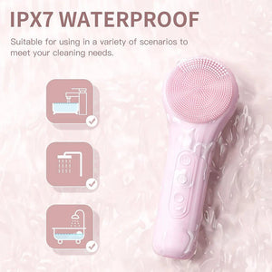 Sonic Facial Cleansing Brush – Waterproof Rechargeable Silicone Face Scrubber with Heat & 6 Speeds - ORYMERE